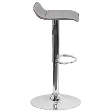 Load image into Gallery viewer, Gray Vinyl Adjustable Height Barstool with Quilted Wave Seat and Chrome Base
