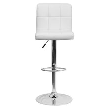Load image into Gallery viewer, Contemporary White Quilted Vinyl Adjustable Height Barstool with Chrome Base
