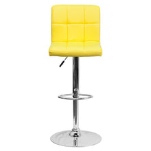 Load image into Gallery viewer, Contemporary Yellow Quilted Vinyl Adjustable Height Barstool with Chrome Base
