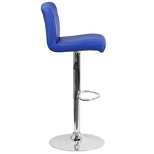 Load image into Gallery viewer, Blue Vinyl Adjustable Height Barstool with Rolled Seat and Chrome Base
