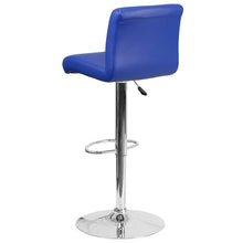 Load image into Gallery viewer, Blue Vinyl Adjustable Height Barstool with Rolled Seat and Chrome Base

