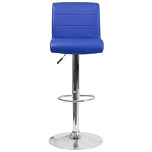 Load image into Gallery viewer, Blue Vinyl Adjustable Height Barstool with Rolled Seat and Chrome Base
