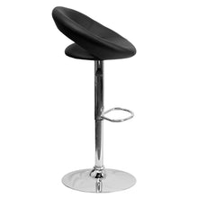 Load image into Gallery viewer, Black Vinyl Rounded Orbit-Style Back Adjustable Height Barstool with Chrome Base
