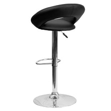 Load image into Gallery viewer, Black Vinyl Rounded Orbit-Style Back Adjustable Height Barstool with Chrome Base
