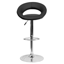 Load image into Gallery viewer, Black Vinyl Rounded Orbit-Style Back Adjustable Height Barstool with Chrome Base
