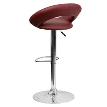 Load image into Gallery viewer, Burgundy Vinyl Rounded Orbit-Back Adjustable Height Barstool with Chrome Base
