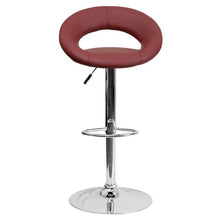 Load image into Gallery viewer, Burgundy Vinyl Rounded Orbit-Back Adjustable Height Barstool with Chrome Base
