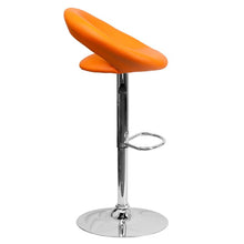 Load image into Gallery viewer, Orange Vinyl Rounded Orbit-Back Adjustable Height Barstool with Chrome Base
