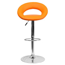 Load image into Gallery viewer, Orange Vinyl Rounded Orbit-Back Adjustable Height Barstool with Chrome Base
