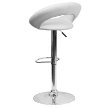 Load image into Gallery viewer, White Vinyl Rounded Orbit-Style Back Adjustable Height Barstool with Chrome Base
