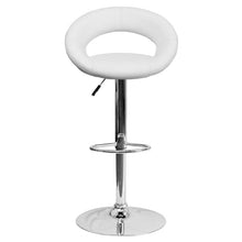 Load image into Gallery viewer, White Vinyl Rounded Orbit-Style Back Adjustable Height Barstool with Chrome Base
