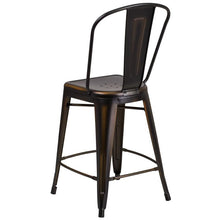 Load image into Gallery viewer, 24" High Distressed Copper Metal Indoor-Outdoor Counter Height Stool with Back
