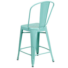 Load image into Gallery viewer, 24" High Mint Green Metal Indoor-Outdoor Counter Height Stool with Back
