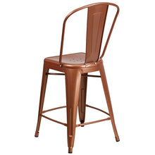 Load image into Gallery viewer, 24" High Copper Metal Indoor-Outdoor Counter Height Stool with Back
