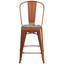 Load image into Gallery viewer, 24" High Copper Metal Counter Height Stool with Back and Wood Seat

