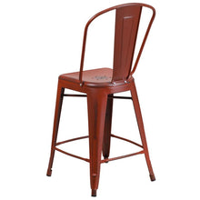 Load image into Gallery viewer, 24" High Distressed Kelly Red Metal Indoor-Outdoor Counter Height Stool
