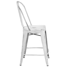 Load image into Gallery viewer, 24" High Distressed White Metal Indoor-Outdoor Counter Height Stool with Back
