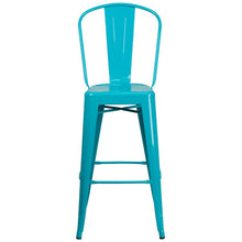 Load image into Gallery viewer, 30" High Crystal Teal-Blue Metal Indoor-Outdoor Barstool with Back
