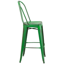 Load image into Gallery viewer, 30" High Distressed Green Metal Indoor-Outdoor Barstool with Back
