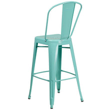Load image into Gallery viewer, 30" High Mint Green Metal Indoor-Outdoor Barstool with Back
