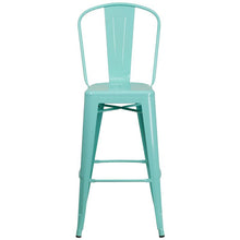 Load image into Gallery viewer, 30" High Mint Green Metal Indoor-Outdoor Barstool with Back
