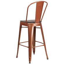 Load image into Gallery viewer, 30" High Copper Metal Barstool with Back and Wood Seat
