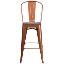 Load image into Gallery viewer, 30" High Copper Metal Barstool with Back and Wood Seat
