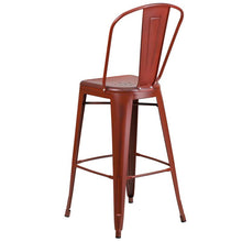 Load image into Gallery viewer, 30" High Distressed Kelly Red Metal Indoor-Outdoor Barstool with Back
