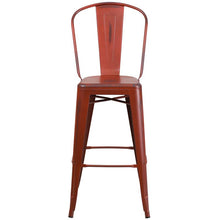 Load image into Gallery viewer, 30" High Distressed Kelly Red Metal Indoor-Outdoor Barstool with Back
