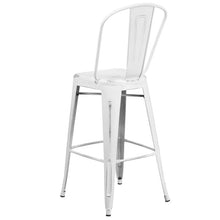 Load image into Gallery viewer, 30" High Distressed White Metal Indoor-Outdoor Barstool with Back
