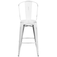 Load image into Gallery viewer, 30" High Distressed White Metal Indoor-Outdoor Barstool with Back
