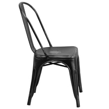 Load image into Gallery viewer, Commercial Grade Distressed Black Metal Indoor-Outdoor Stackable Chair
