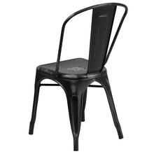 Load image into Gallery viewer, Commercial Grade Distressed Black Metal Indoor-Outdoor Stackable Chair
