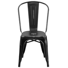 Load image into Gallery viewer, Commercial Grade Distressed Black Metal Indoor-Outdoor Stackable Chair
