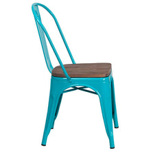 Load image into Gallery viewer, Crystal Teal-Blue Metal Stackable Chair with Wood Seat
