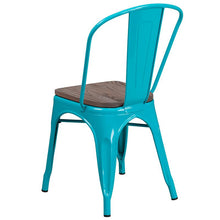 Load image into Gallery viewer, Crystal Teal-Blue Metal Stackable Chair with Wood Seat
