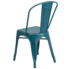 Load image into Gallery viewer, Distressed Kelly Blue-Teal Metal Indoor-Outdoor Stackable Chair
