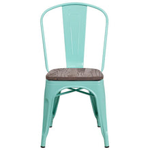 Load image into Gallery viewer, Mint Green Metal Stackable Chair with Wood Seat
