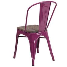 Load image into Gallery viewer, Purple Metal Stackable Chair with Wood Seat
