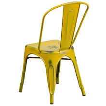 Load image into Gallery viewer, Commercial Grade Distressed Yellow Metal Indoor-Outdoor Stackable Chair
