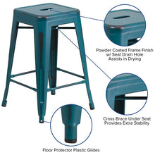 Load image into Gallery viewer, 24" High Distressed Kelly Blue-Teal Metal Indoor-Outdoor Counter Height Stool
