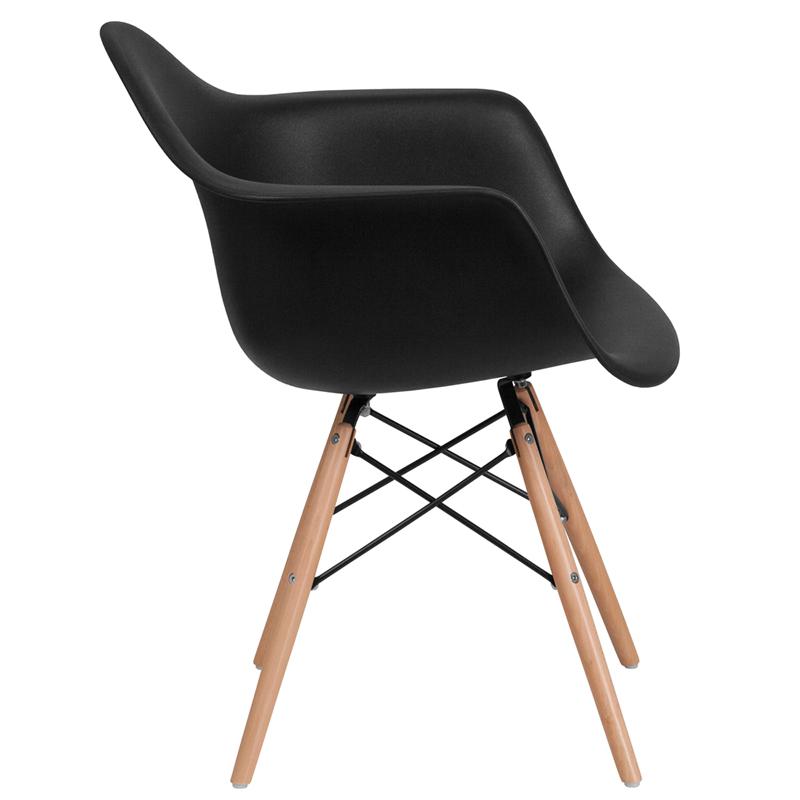 Black Plastic Chair with Wooden Legs