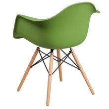 Load image into Gallery viewer, Green Plastic Chair with Wooden Legs
