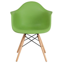 Load image into Gallery viewer, Green Plastic Chair with Wooden Legs
