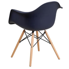 Load image into Gallery viewer, Navy Plastic Chair with Wooden Legs
