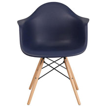 Load image into Gallery viewer, Navy Plastic Chair with Wooden Legs
