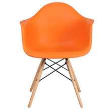 Load image into Gallery viewer, Orange Plastic Chair with Wooden Legs
