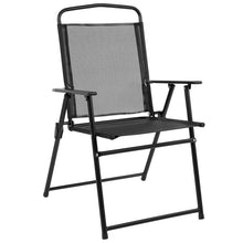 Load image into Gallery viewer, 6 Piece Black Patio Garden Set with Umbrella Table and Set of 4 Folding Chairs
