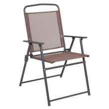 Load image into Gallery viewer, 6 Piece Brown Patio Garden Set with Umbrella Table and Set of 4 Folding Chairs
