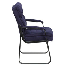 Load image into Gallery viewer, Navy Microfiber Executive Side Reception Chair with Lumbar Support and Sled Base
